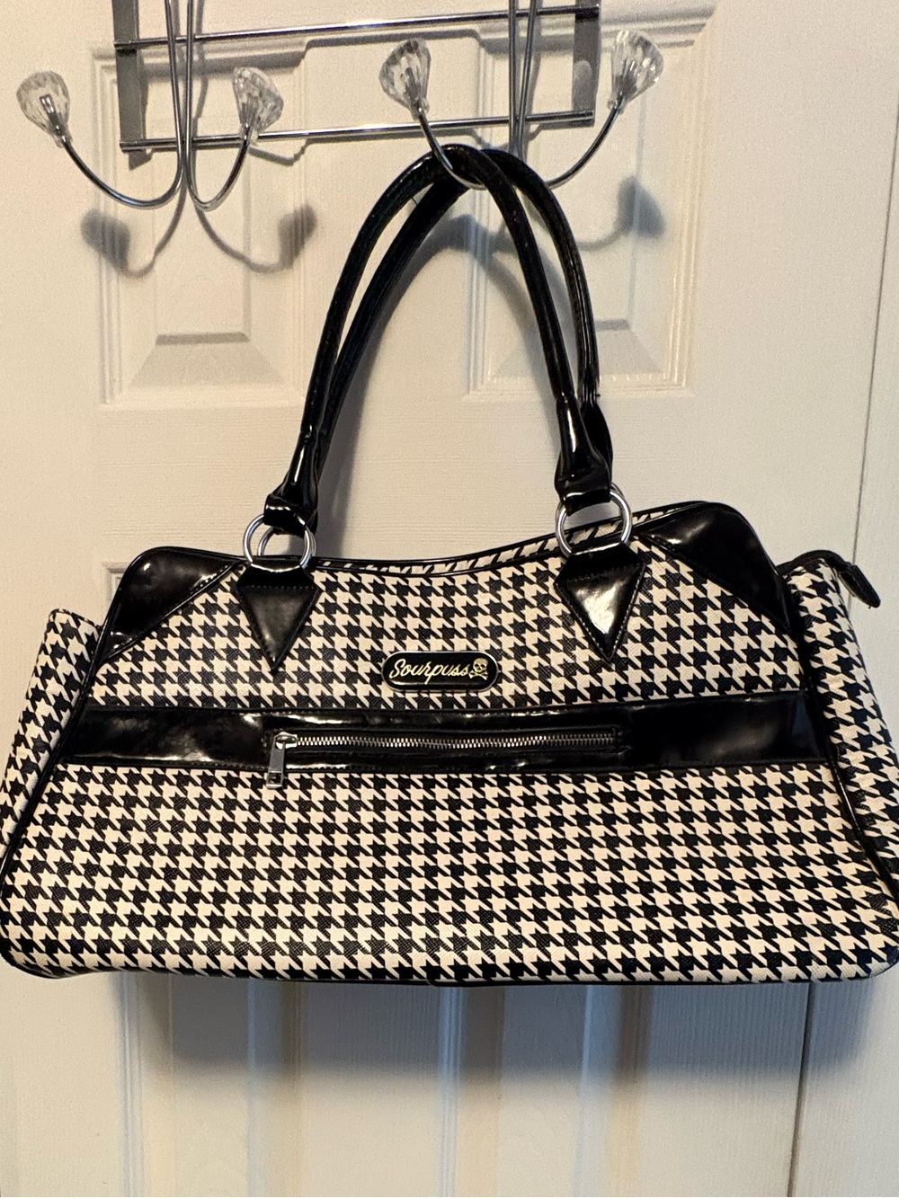 Sourpuss Black & White Houndstooth Satchel Bag - Fashionable Women’s Handbag